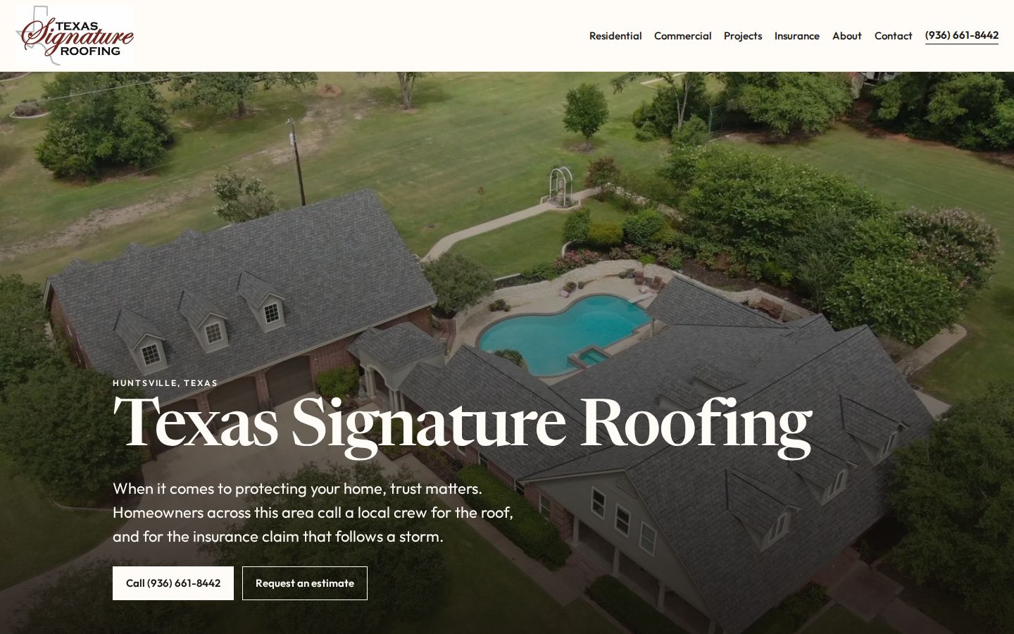 Screenshot of the Texas Signature Roofing website